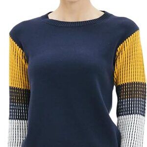 Cable Stitch cotton crew-neck sweater with contrast long sleeves navy blue M